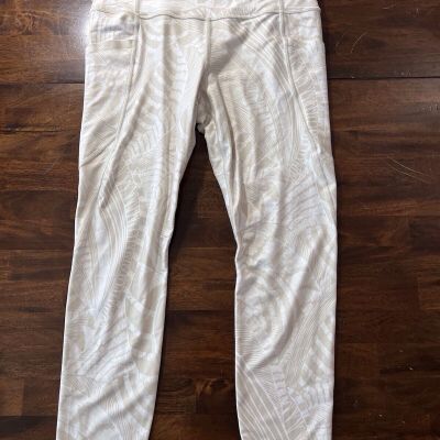 Athleta Cream With Bamboo Print Stretch Leggings Size Large